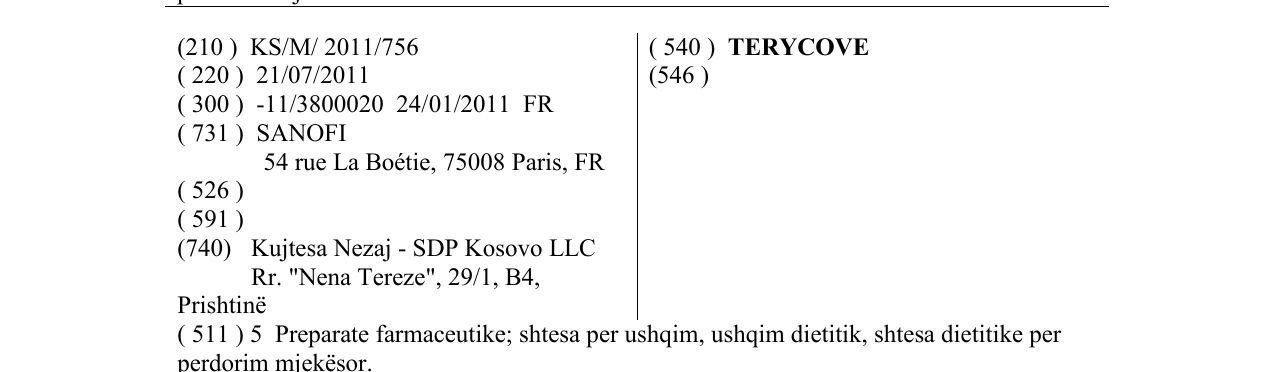 Zëri i markës TERYCOVE në buletin