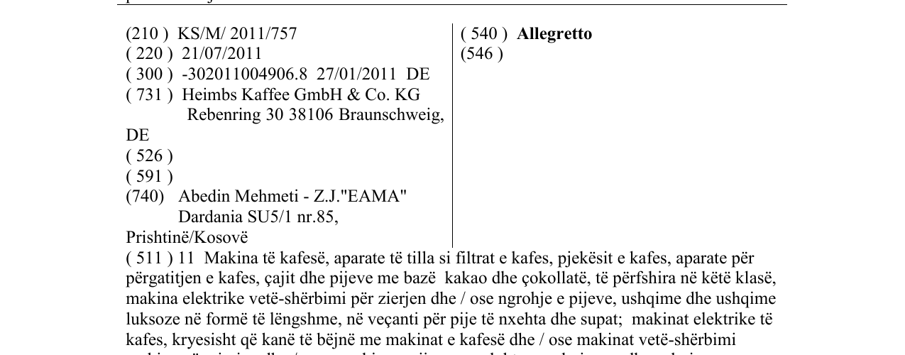 Zëri i markës Allegretto në buletin