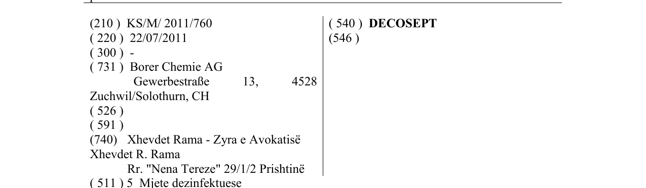 Zëri i markës DECOSEPT në buletin