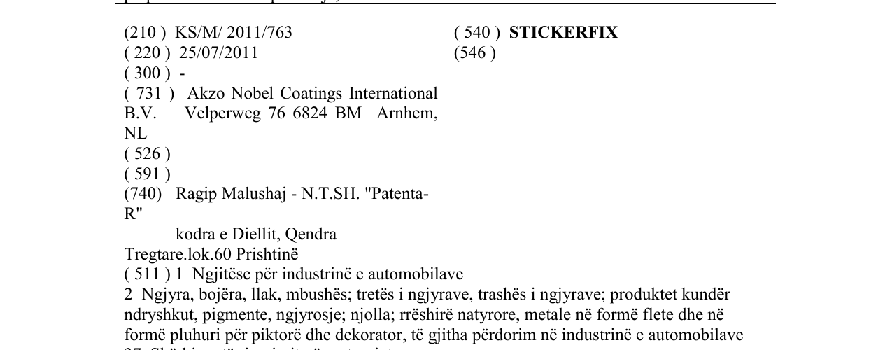 Zëri i markës STICKERFIX në buletin