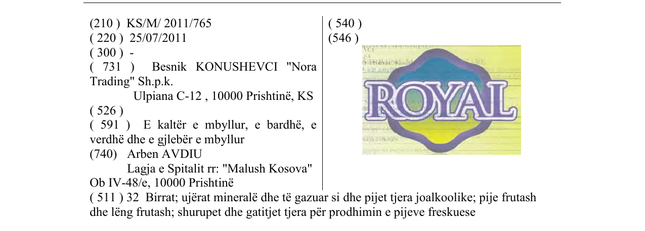 Zëri i markës ROYAL në buletin