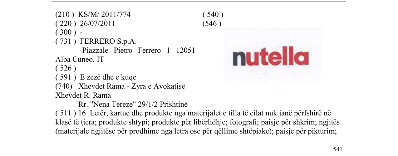 Zëri i markës nutella në buletin