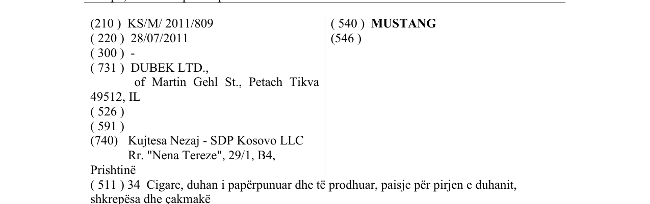 Zëri i markës MUSTANG në buletin