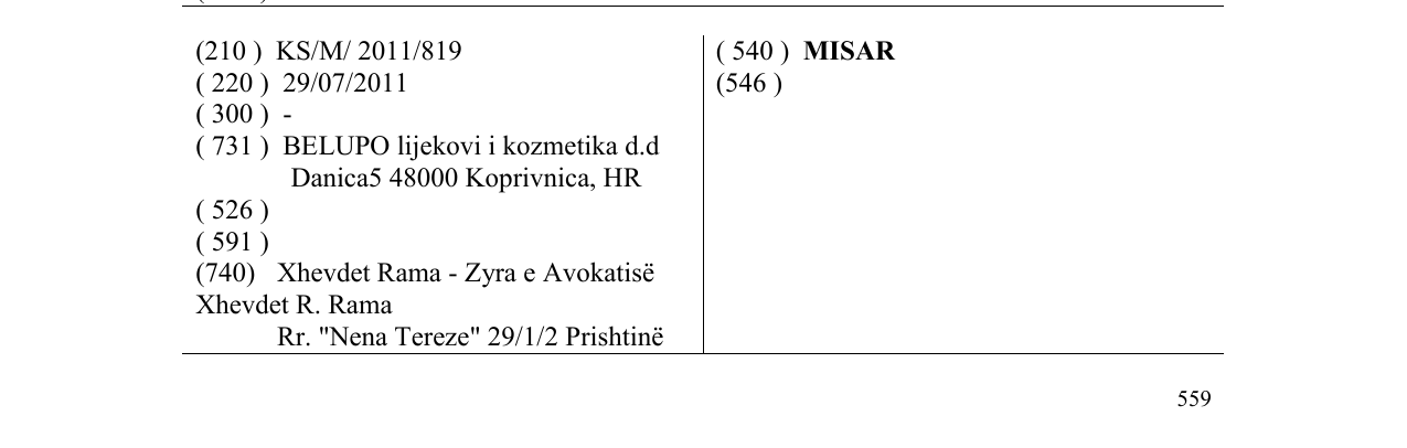 Zëri i markës MISAR në buletin