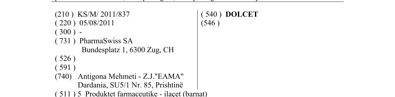 Zëri i markës DOLCET në buletin