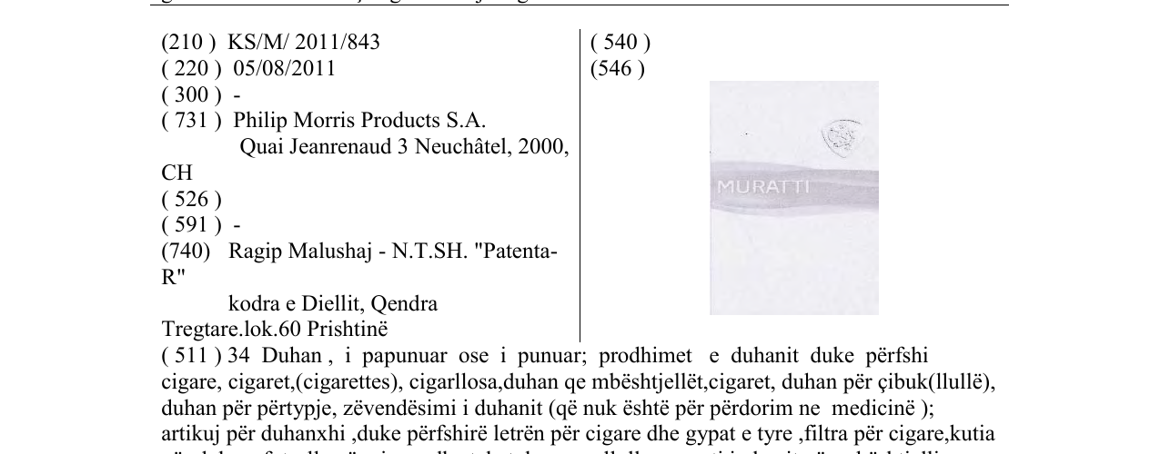 Zëri i markës MURATTI në buletin