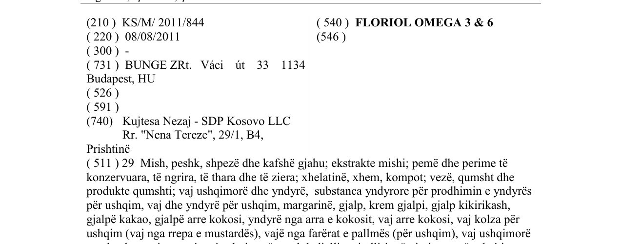 Zëri i markës FLORIOL OMEGA 3 & 6 në buletin