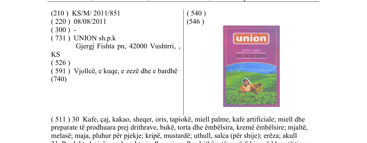 Zëri i markës union BLACK TEA në buletin