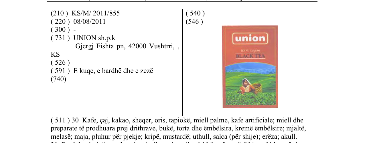 Zëri i markës union BLACK TEA në buletin