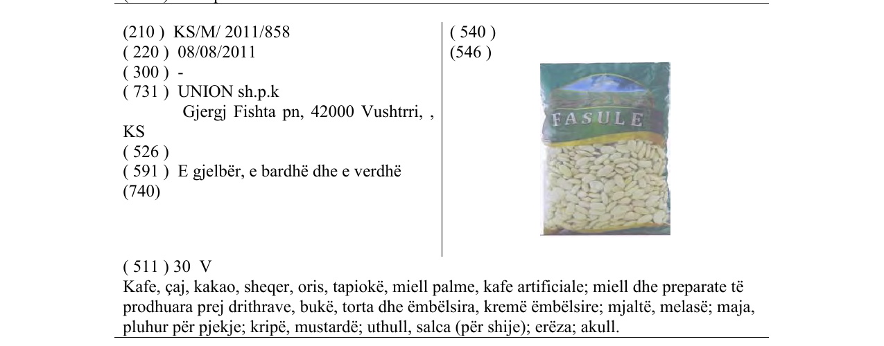 Zëri i markës FASULE në buletin