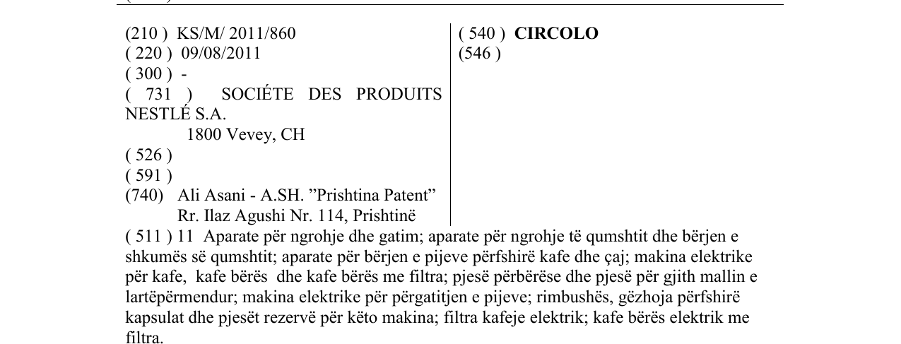 Zëri i markës CIRCOLO në buletin