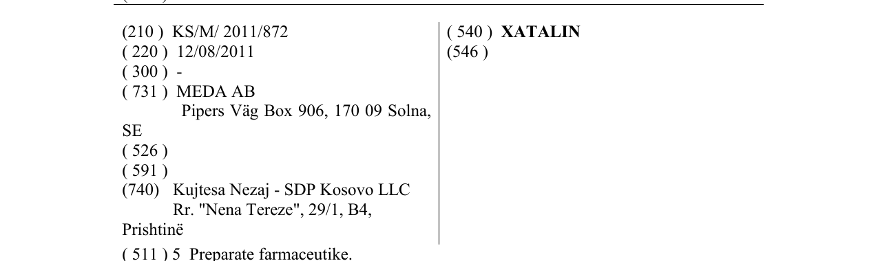 Zëri i markës XATALIN në buletin