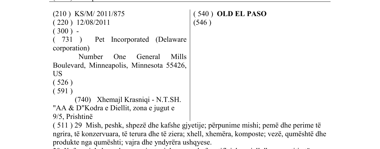 Zëri i markës OLD EL PASO në buletin
