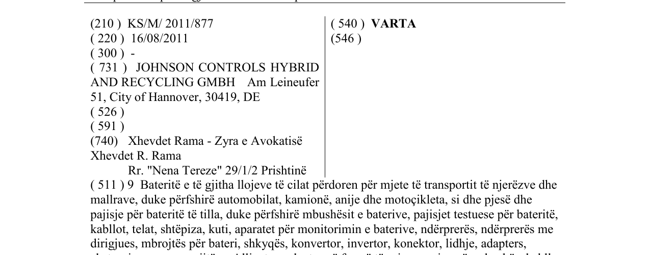 Zëri i markës VARTA në buletin