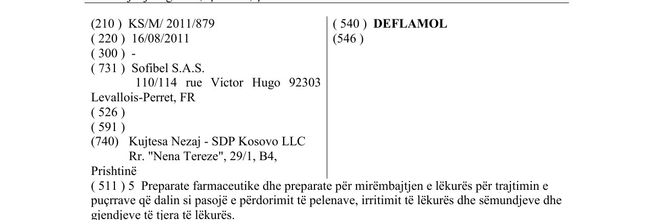 Zëri i markës DEFLAMOL në buletin