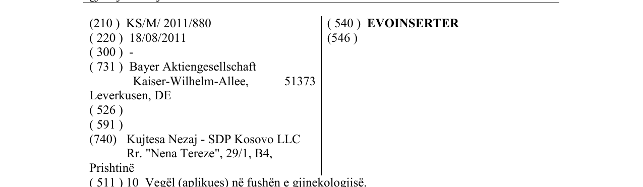 Zëri i markës EVOINSERTER në buletin