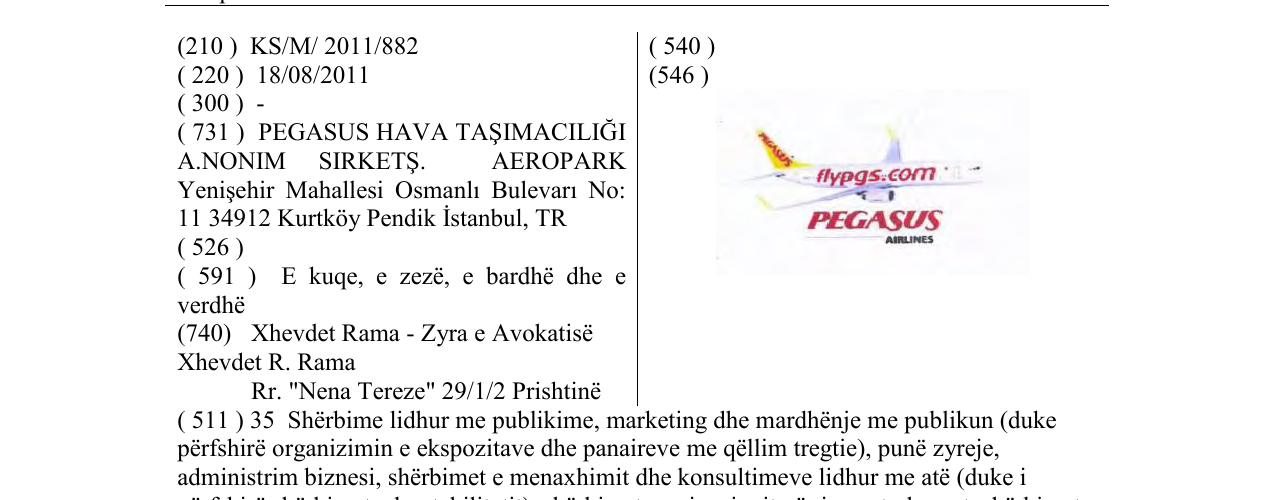 Zëri i markës PEGASUS AIRLINES në buletin