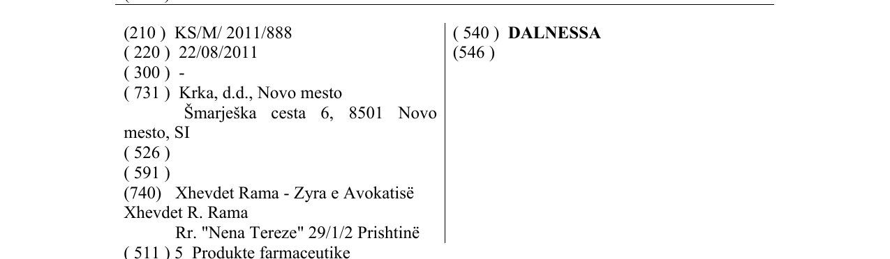 Zëri i markës DALNESSA në buletin