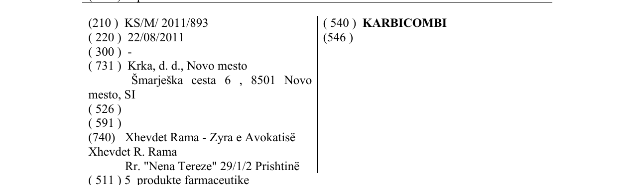 Zëri i markës KARBICOMBI në buletin