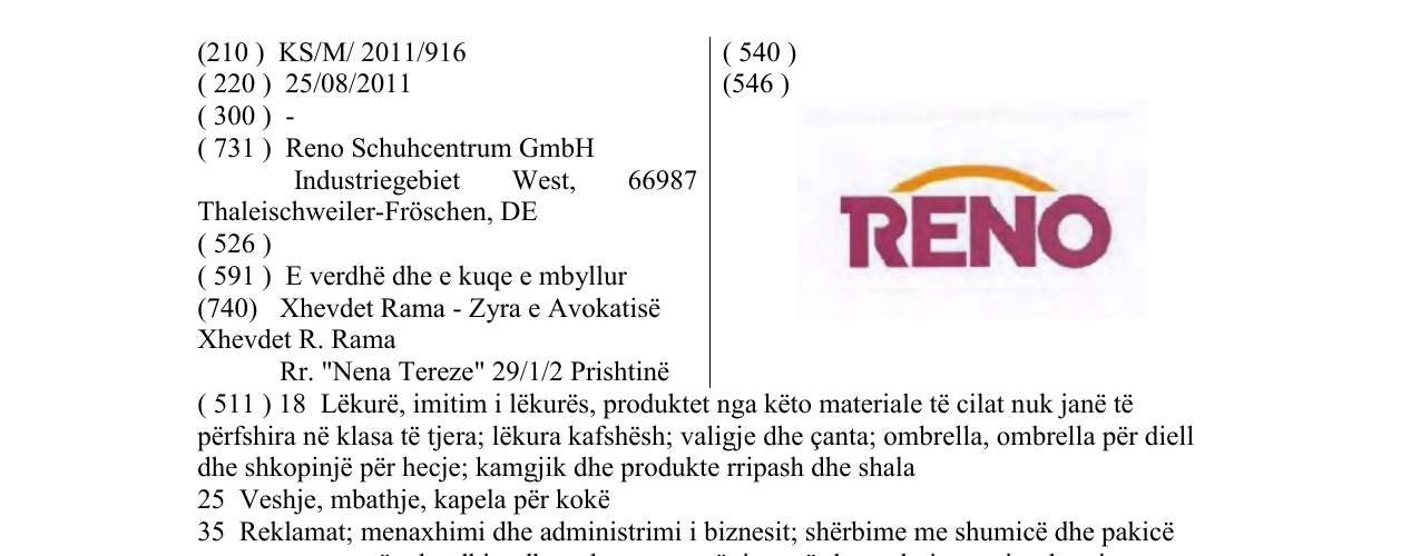 Zëri i markës RENO në buletin