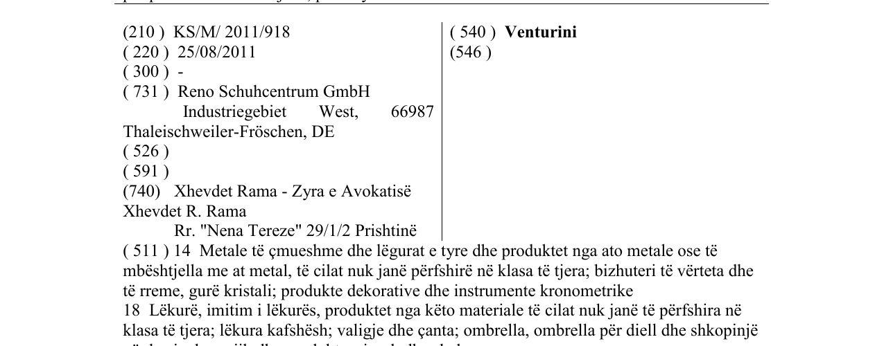 Zëri i markës Venturini në buletin