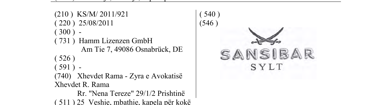 Zëri i markës SANSIBAR SYLT në buletin