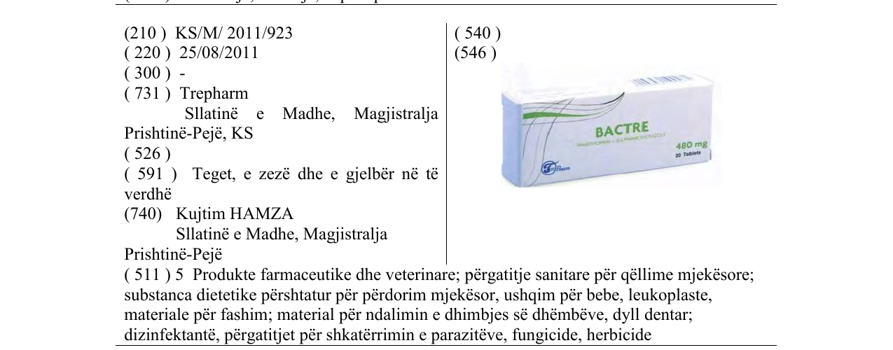 Zëri i markës BACTRE në buletin