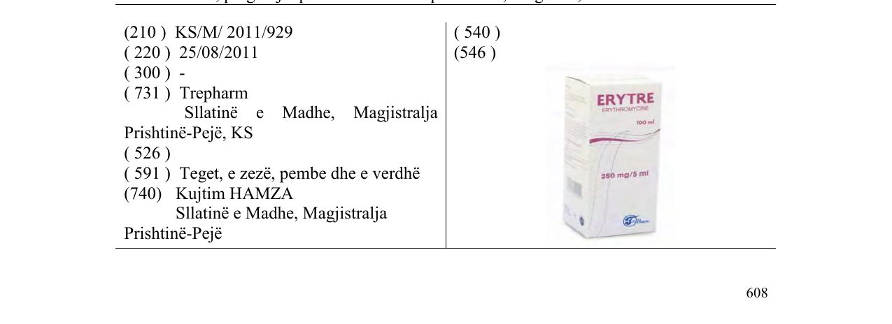 Zëri i markës ERYTRE në buletin