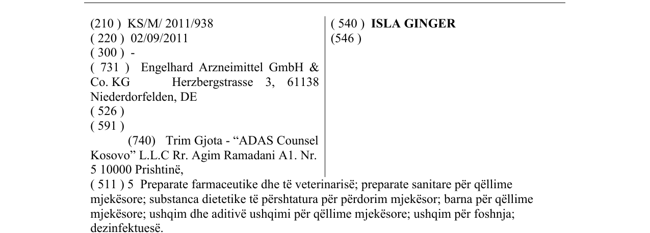 Zëri i markës ISLA GINGER në buletin