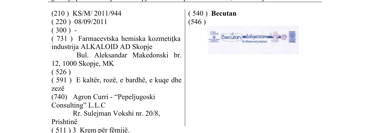 Zëri i markës Becutan në buletin