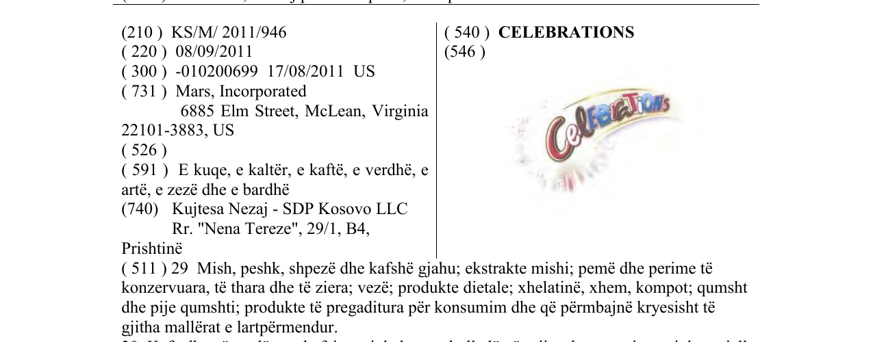 Zëri i markës CELEBRATIONS në buletin