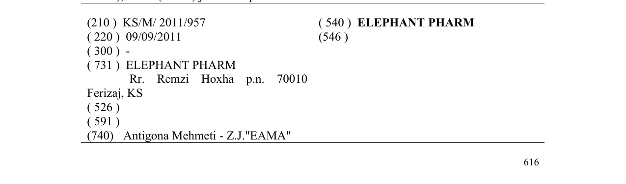 Zëri i markës ELEPHANT PHARM në buletin