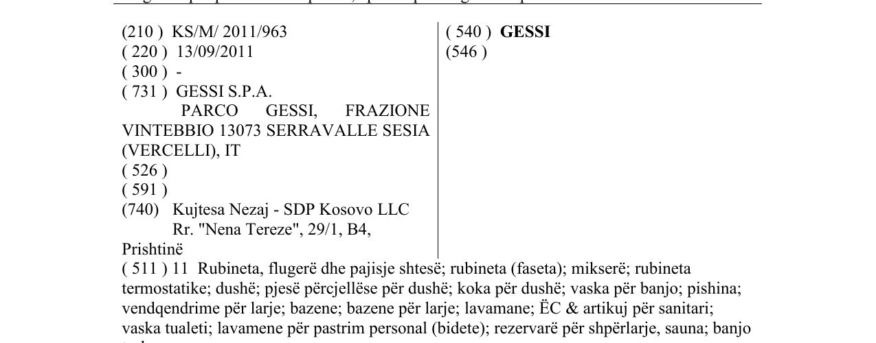 Zëri i markës GESSI në buletin