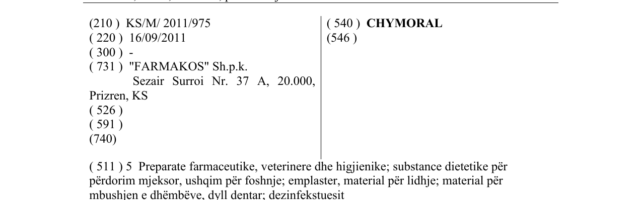 Zëri i markës CHYMORAL në buletin