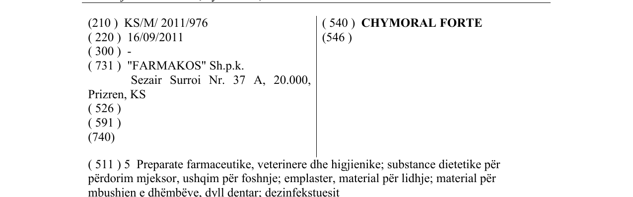 Zëri i markës CHYMORAL FORTE në buletin
