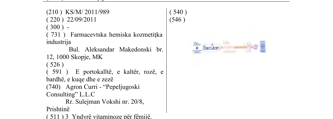 Zëri i markës Becutan në buletin