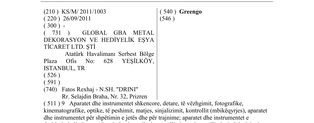 Zëri i markës Greengo në buletin