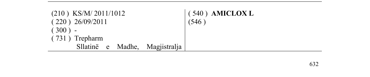 Zëri i markës AMICLOX L në buletin