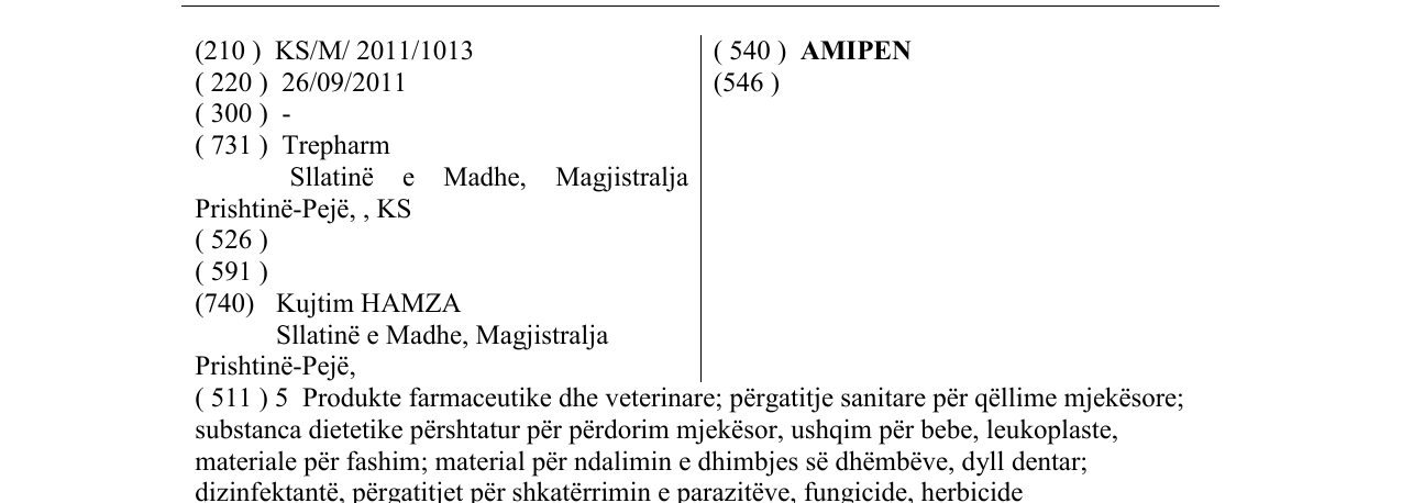 Zëri i markës AMIPEN në buletin
