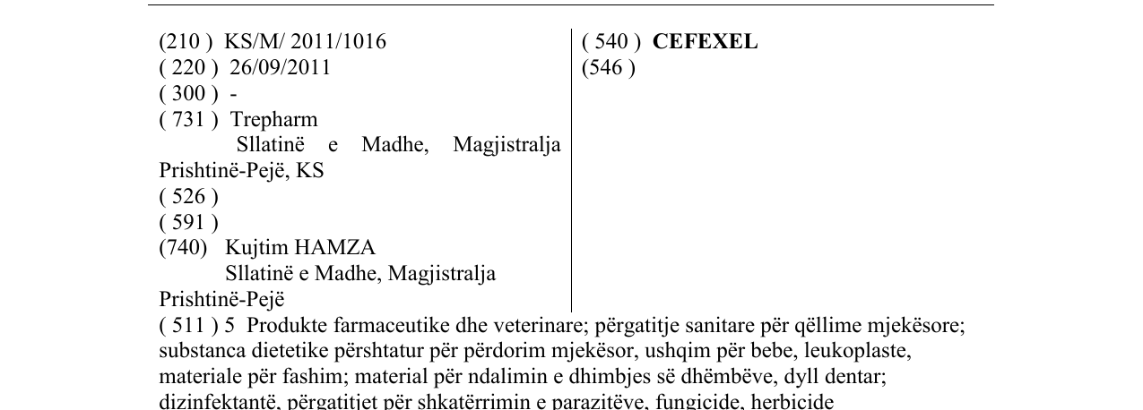 Zëri i markës CEFEXEL në buletin
