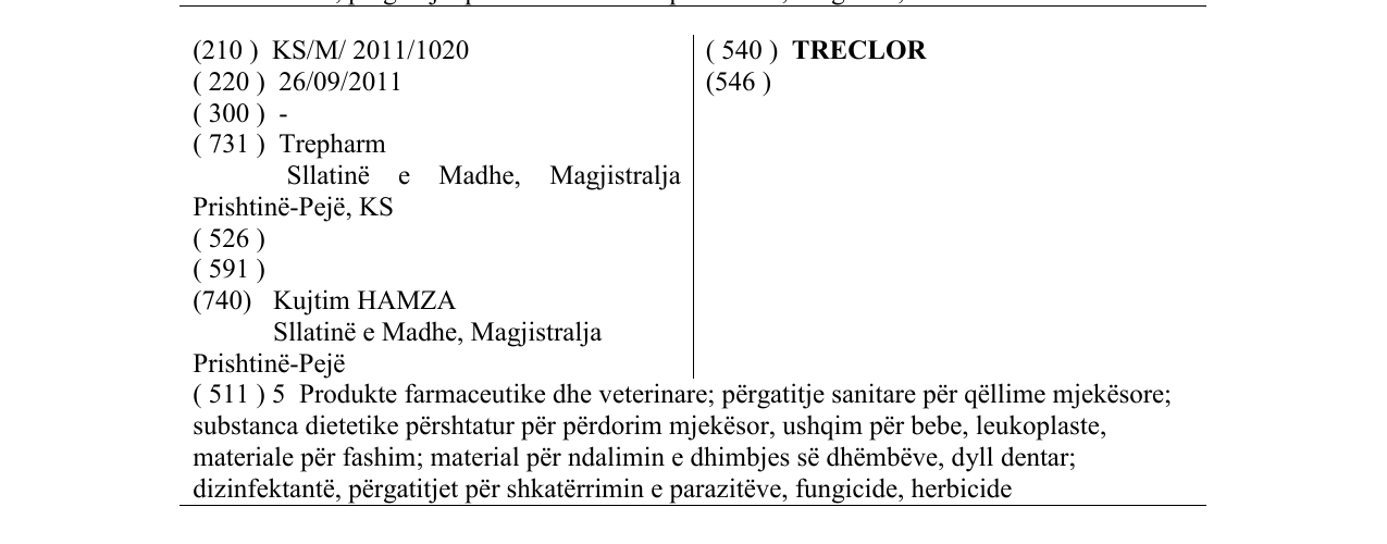 Zëri i markës TRECLOR në buletin
