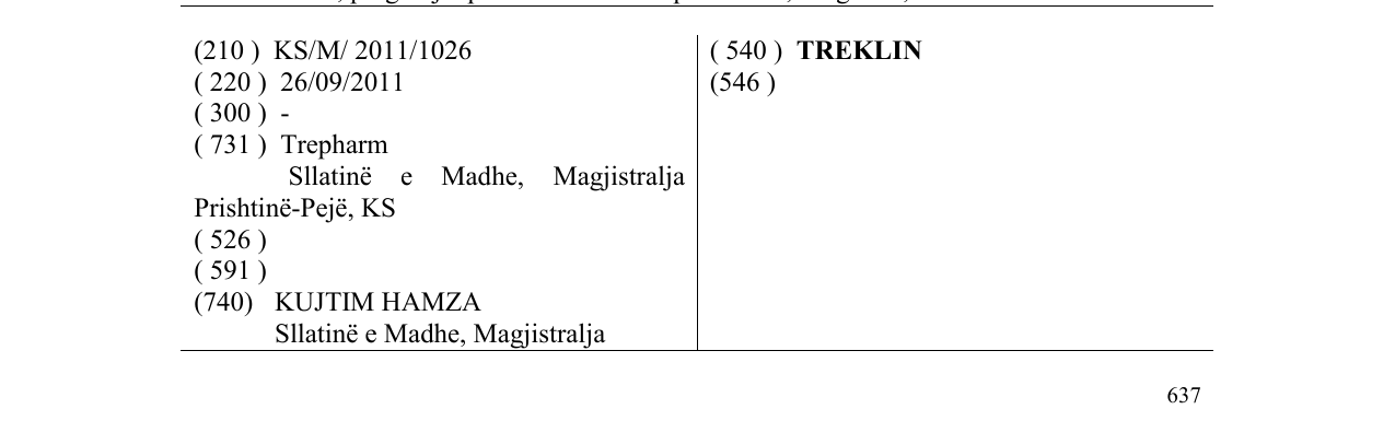 Zëri i markës TREKLIN në buletin