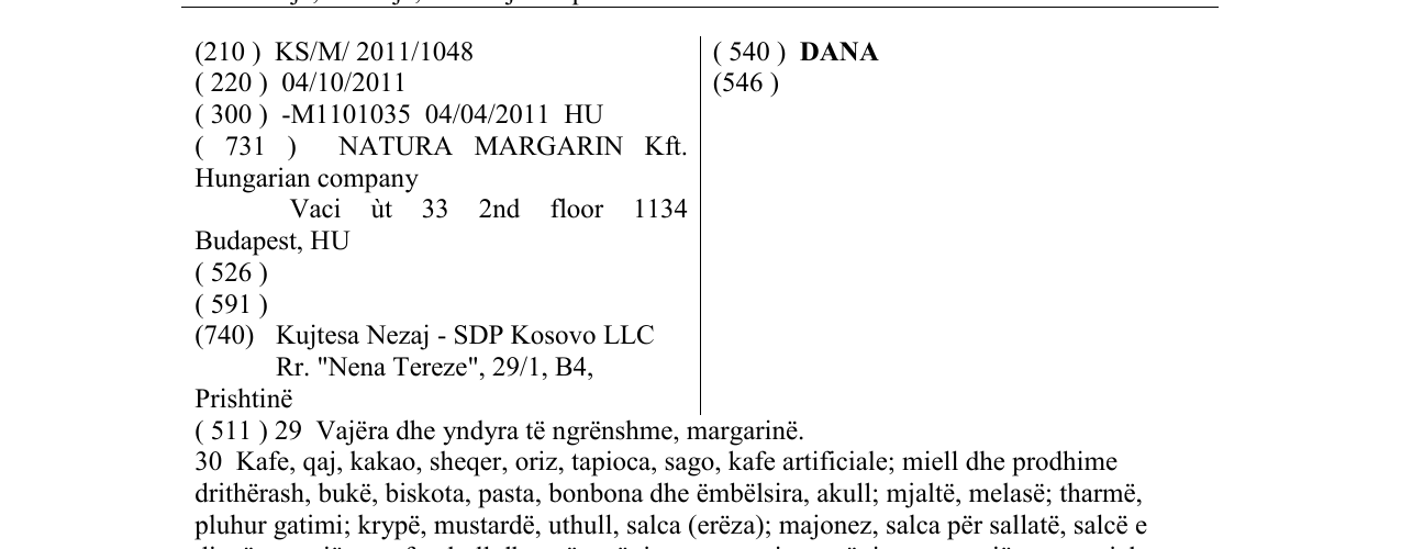 Zëri i markës DANA në buletin