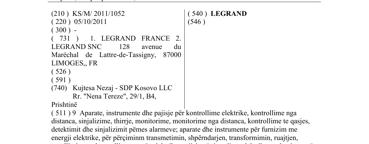 Zëri i markës LEGRAND në buletin