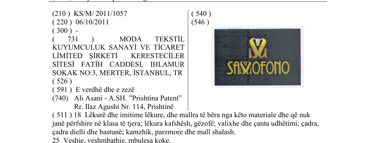 Zëri i markës SASSOFONO në buletin