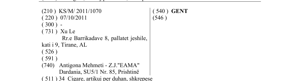 Zëri i markës GENT në buletin