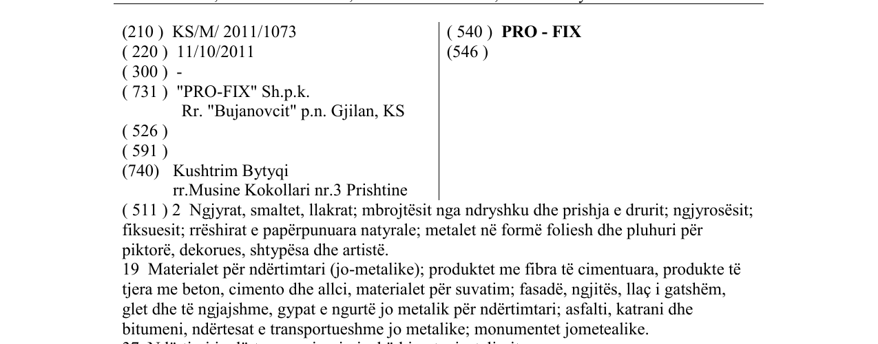 Zëri i markës PRO - FIX në buletin