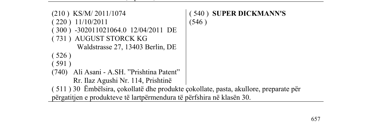 Zëri i markës SUPER DICKMANN'S në buletin
