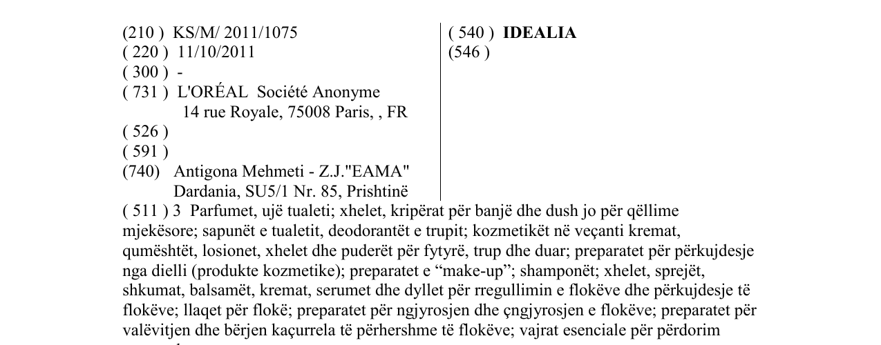 Zëri i markës IDEALIA në buletin