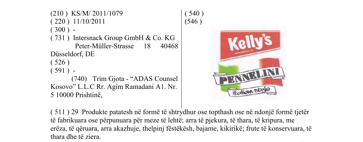 Zëri i markës Kelly's PENNELINI në buletin